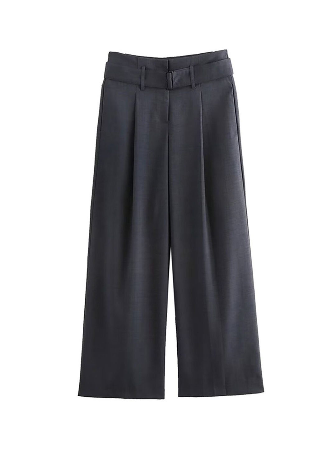 

LULU & SKY Women Loose Fit High-Rise Wide Leg Trousers With Belt, Grey