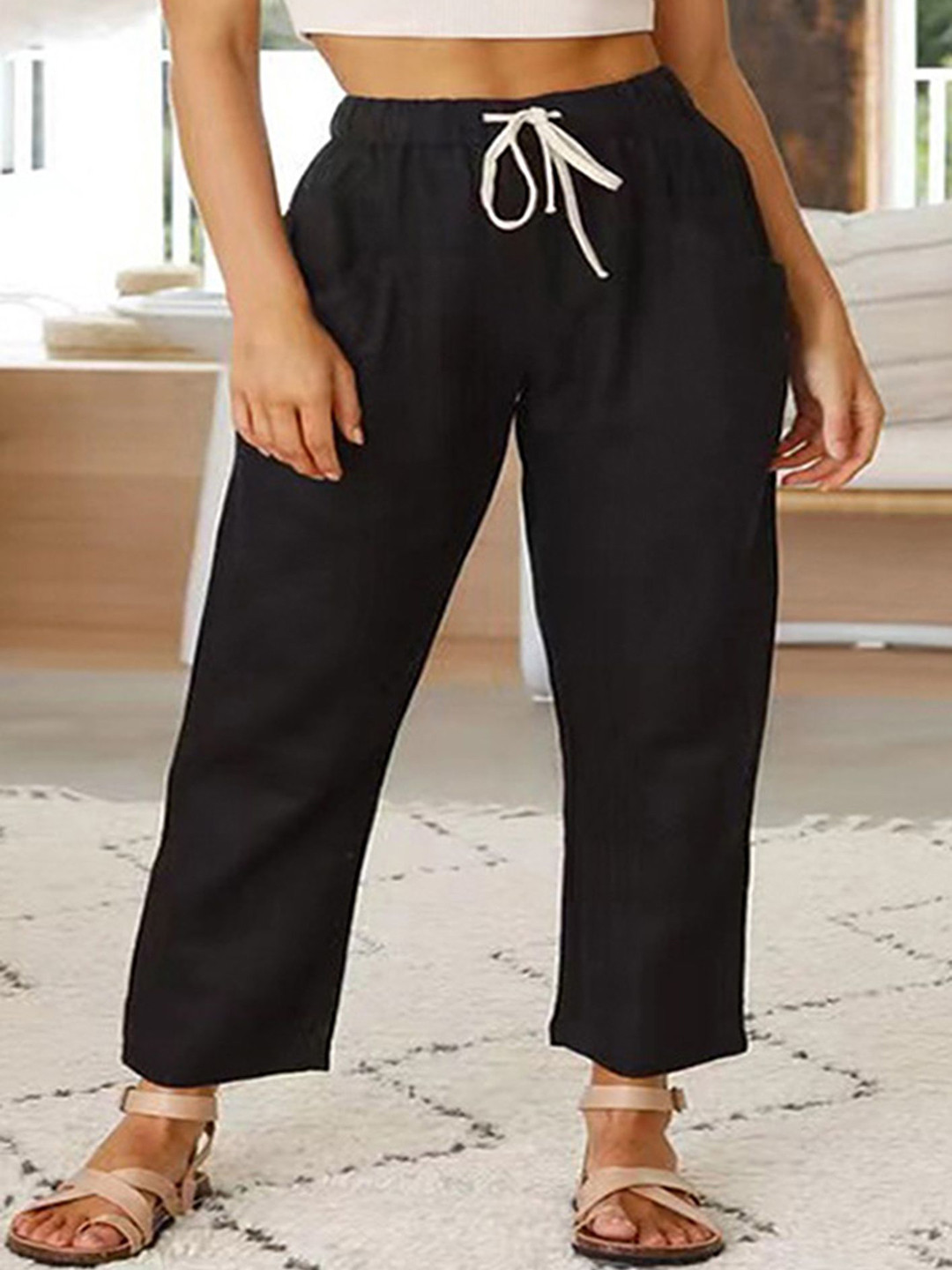 

LULU & SKY Women Straight Fit High-Rise Trousers, Black