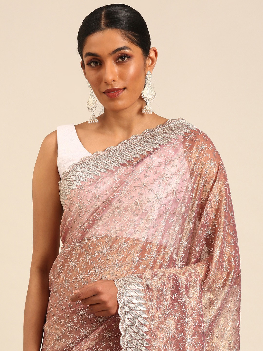 

Mitera Embellished Beads and Stones Net Designer Saree, Purple