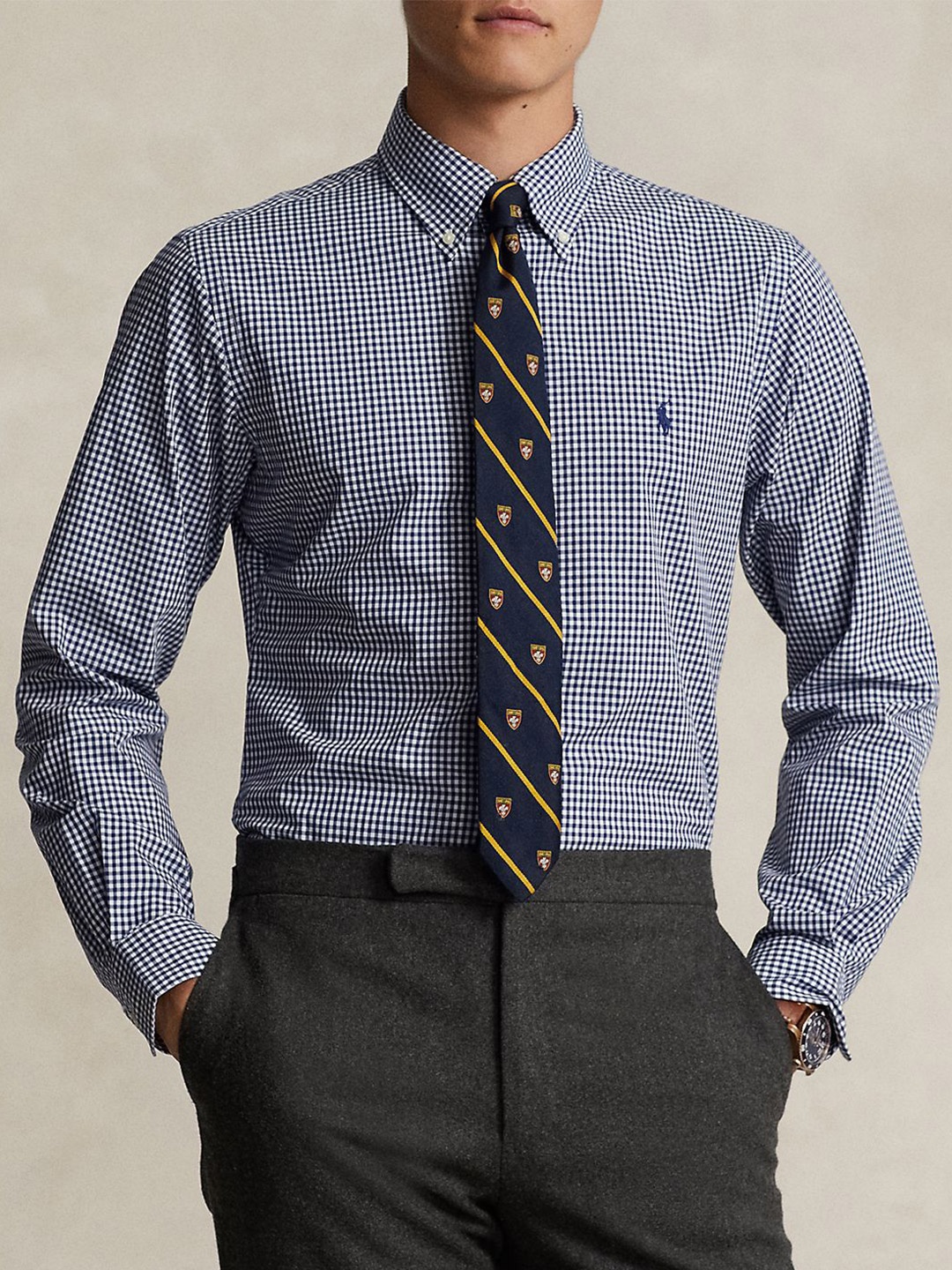 

Polo Ralph Lauren Men Button-Down Collar Micro Checked Cotton Formal Shirt, Blue