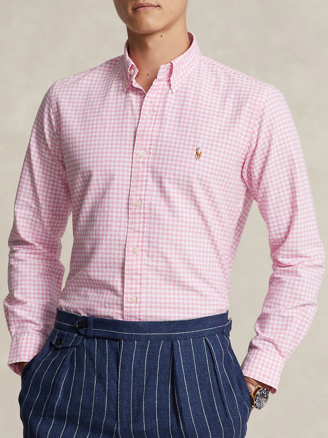 

Polo Ralph Lauren Men Button-Down Collar Micro Checked Cotton Formal Shirt, White