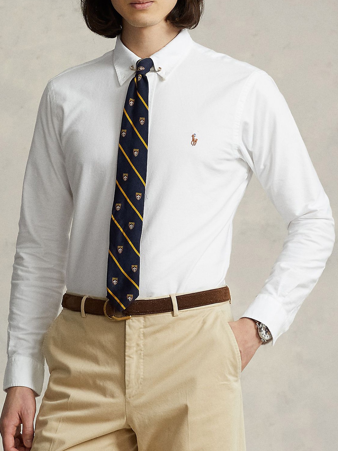 

Polo Ralph Lauren Men Button-Down Collar Solid Cotton Casual Shirt, White
