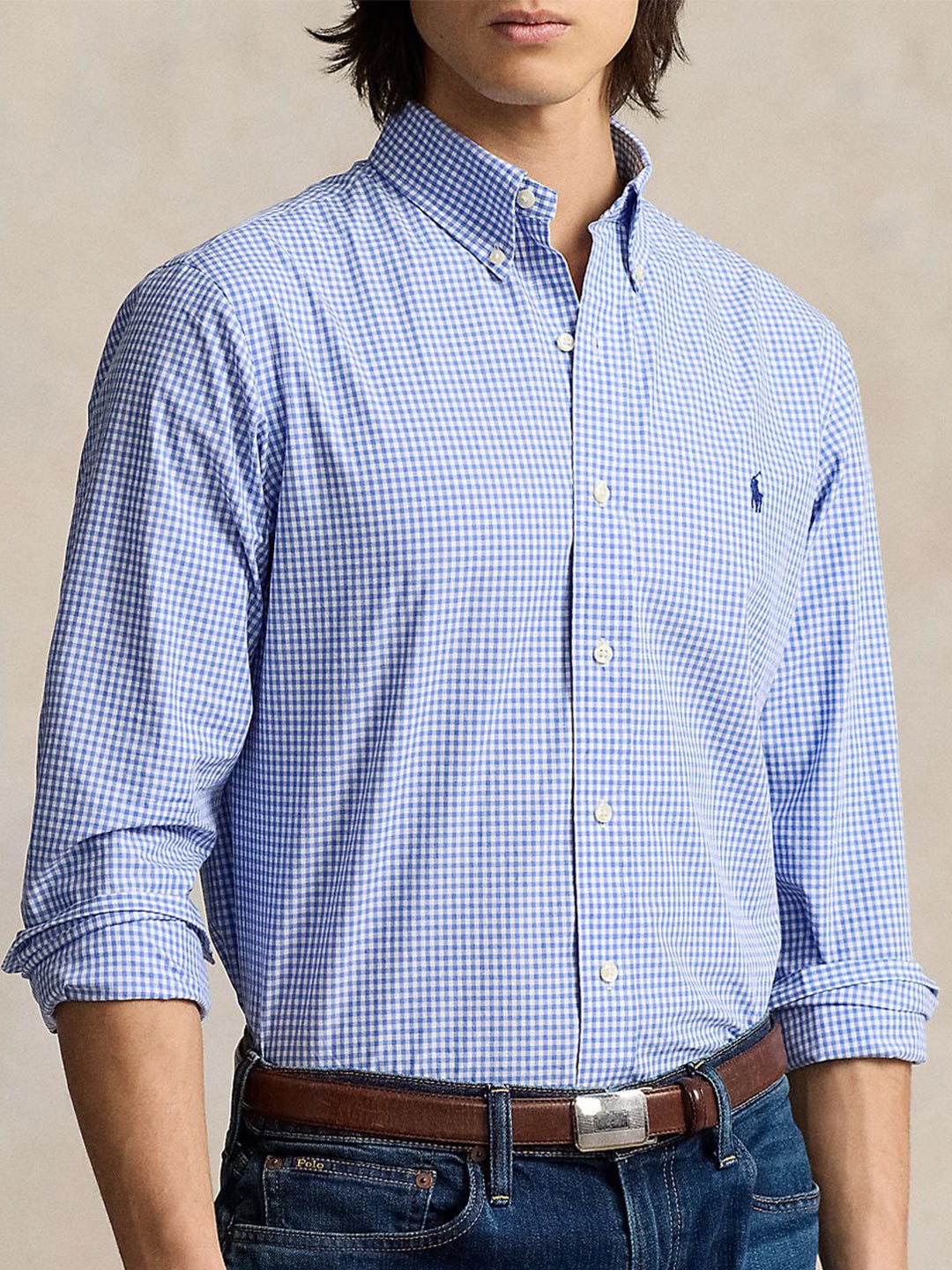 

Polo Ralph Lauren Men Button-Down Collar Micro Checked Cotton Casual Shirt, Blue