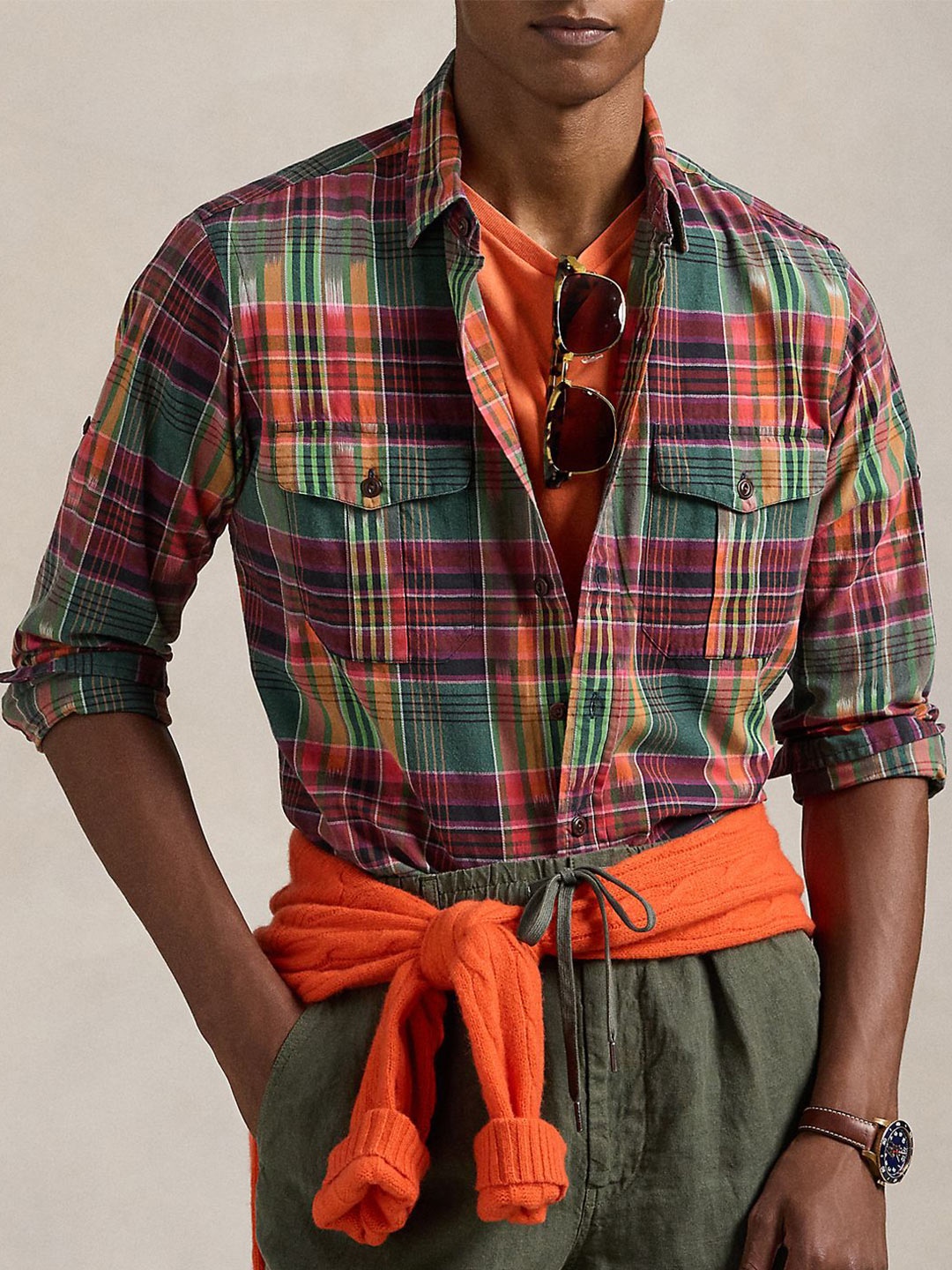 

Polo Ralph Lauren Men Spread Collar Tartan Checked Cotton Casual Shirt, Green
