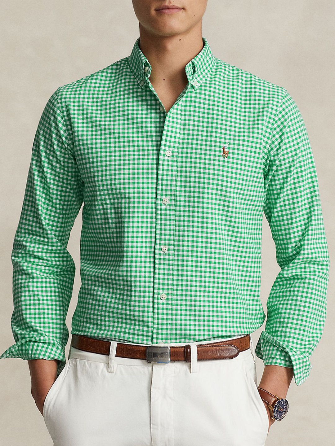 

Polo Ralph Lauren Men Button-Down Collar Checked Cotton Casual Shirt, Green