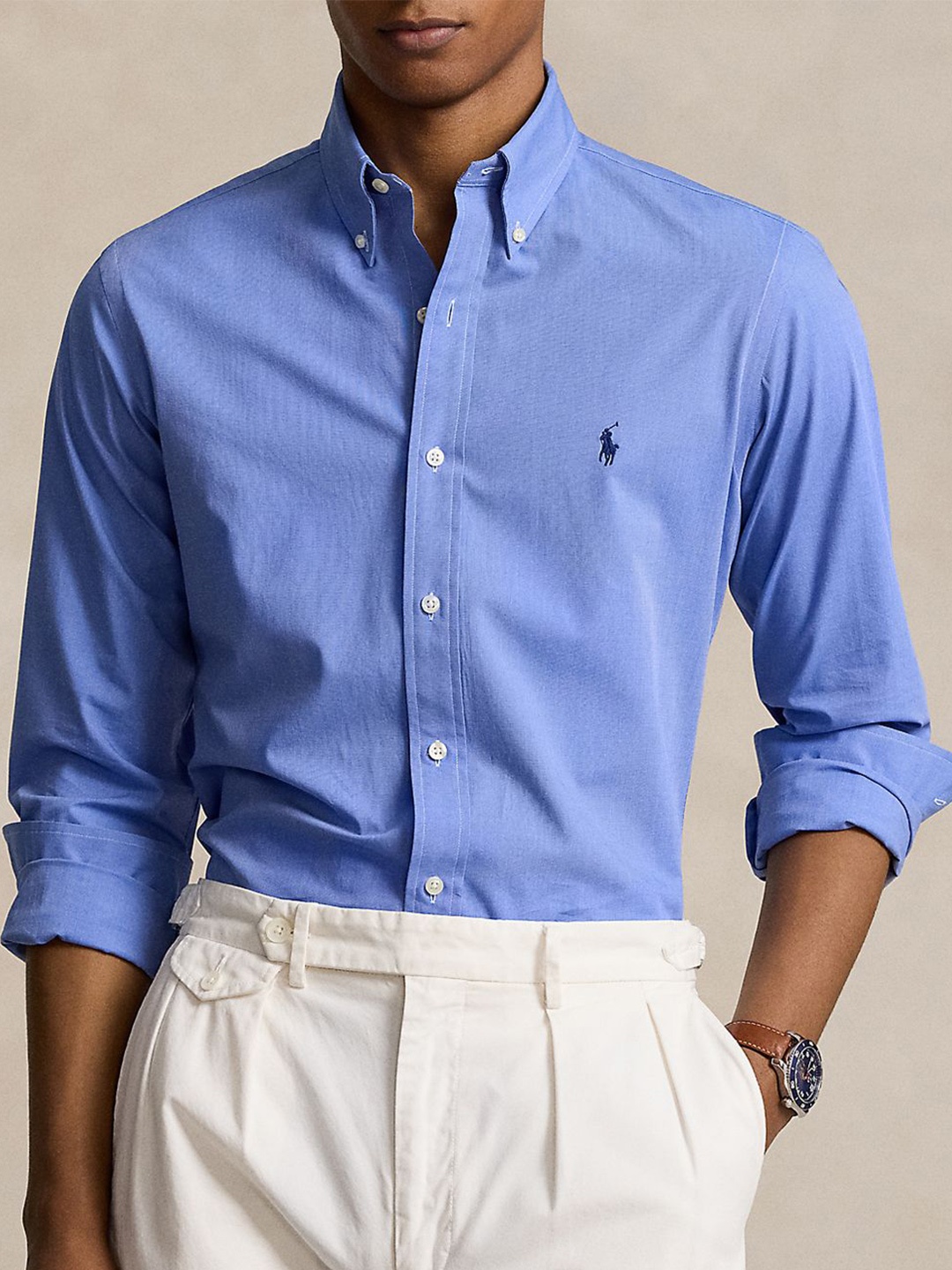 

Polo Ralph Lauren Men Button-Down Collar Solid Cotton Formal Shirt, Blue