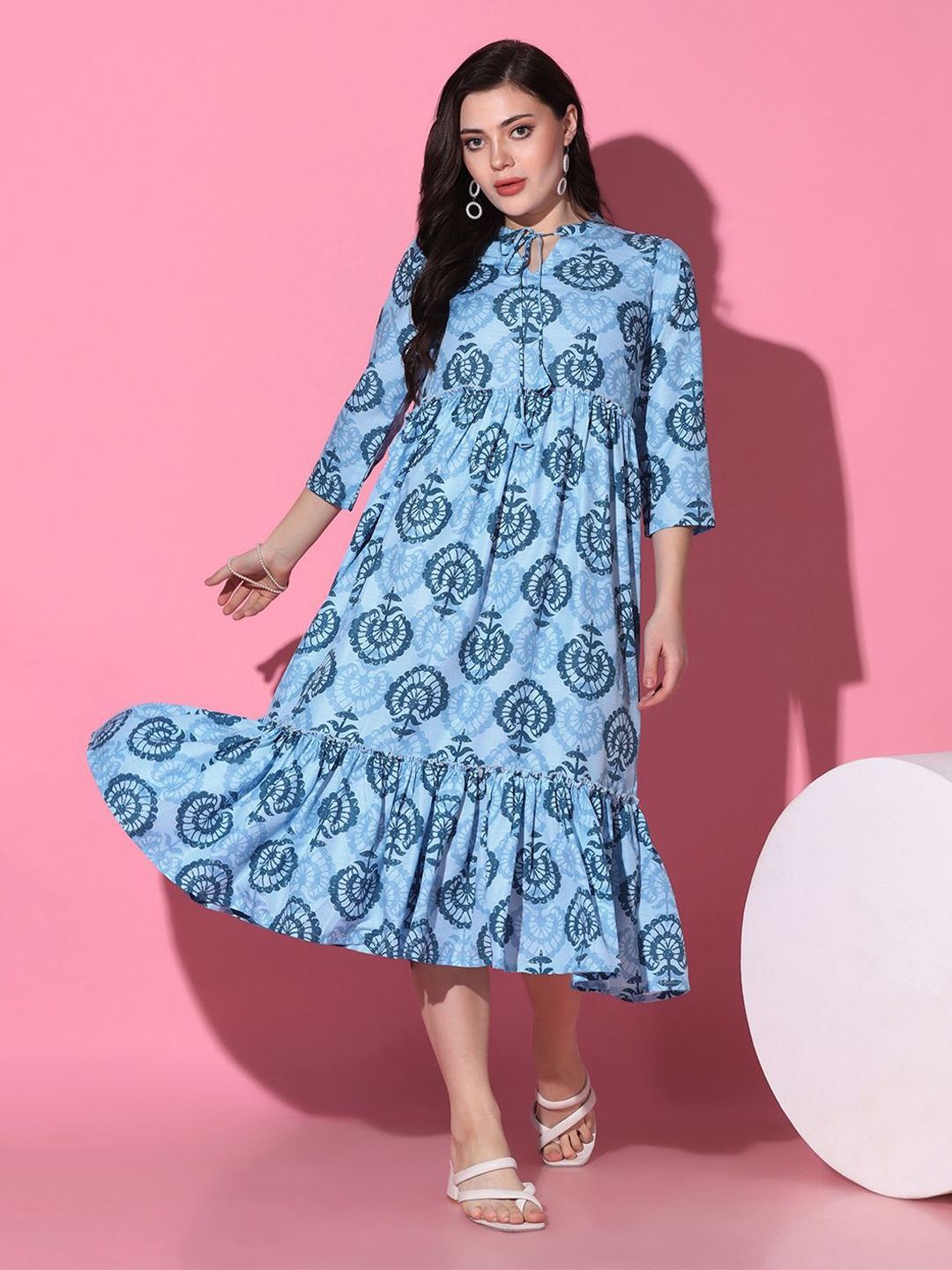 

Moda Rapido Ethnic Motifs Printed Fit & Flare Midi Dress, Blue