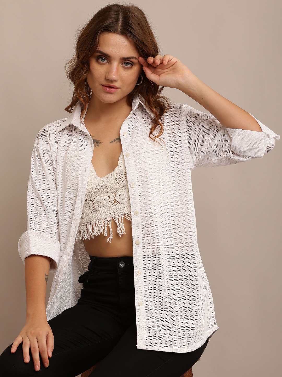 

ENTRY LEVEL Women Comfort Opaque Party Shirt, White