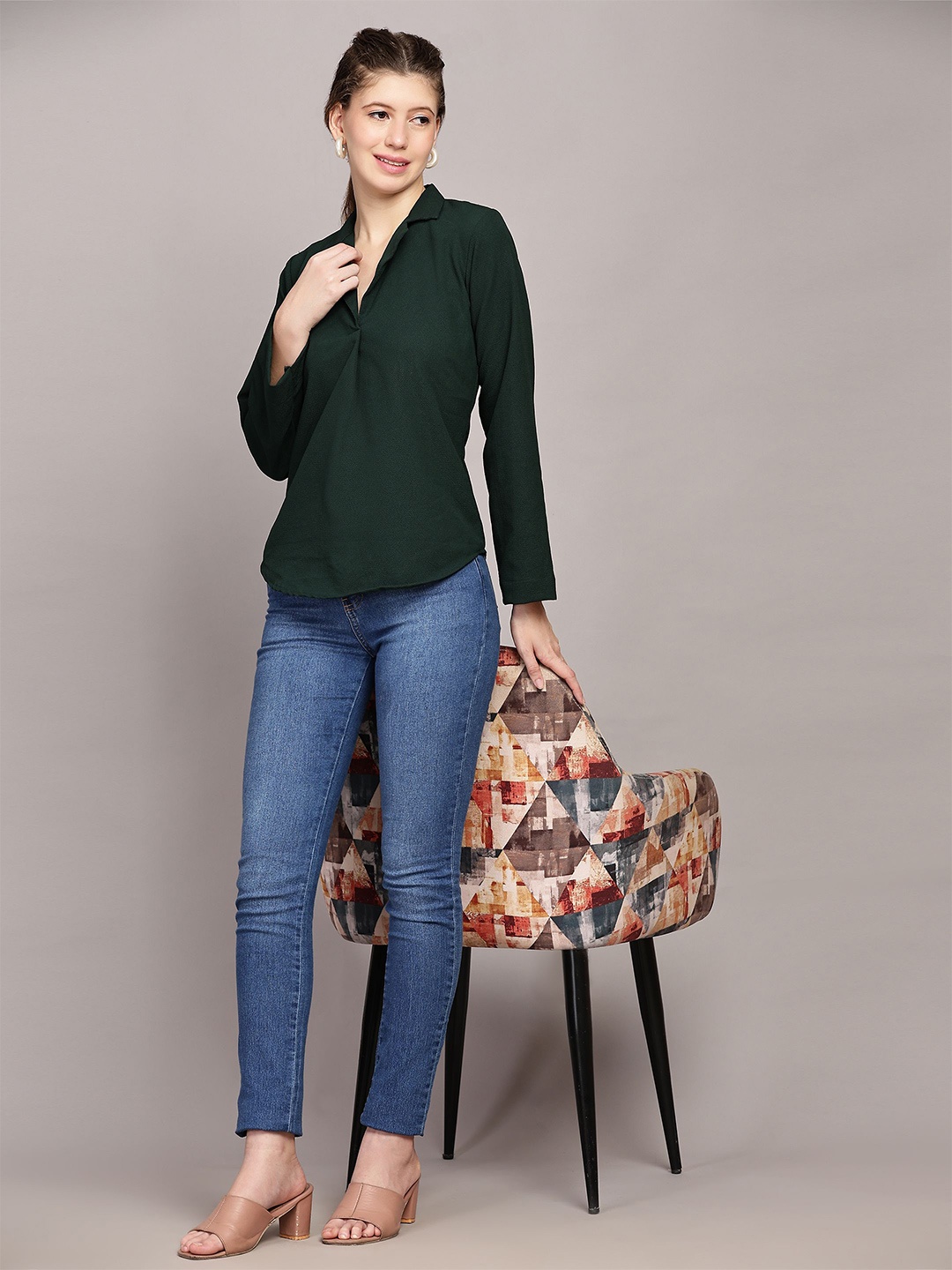 

TrendRush Women V-Neck Shirt Style Top, Green