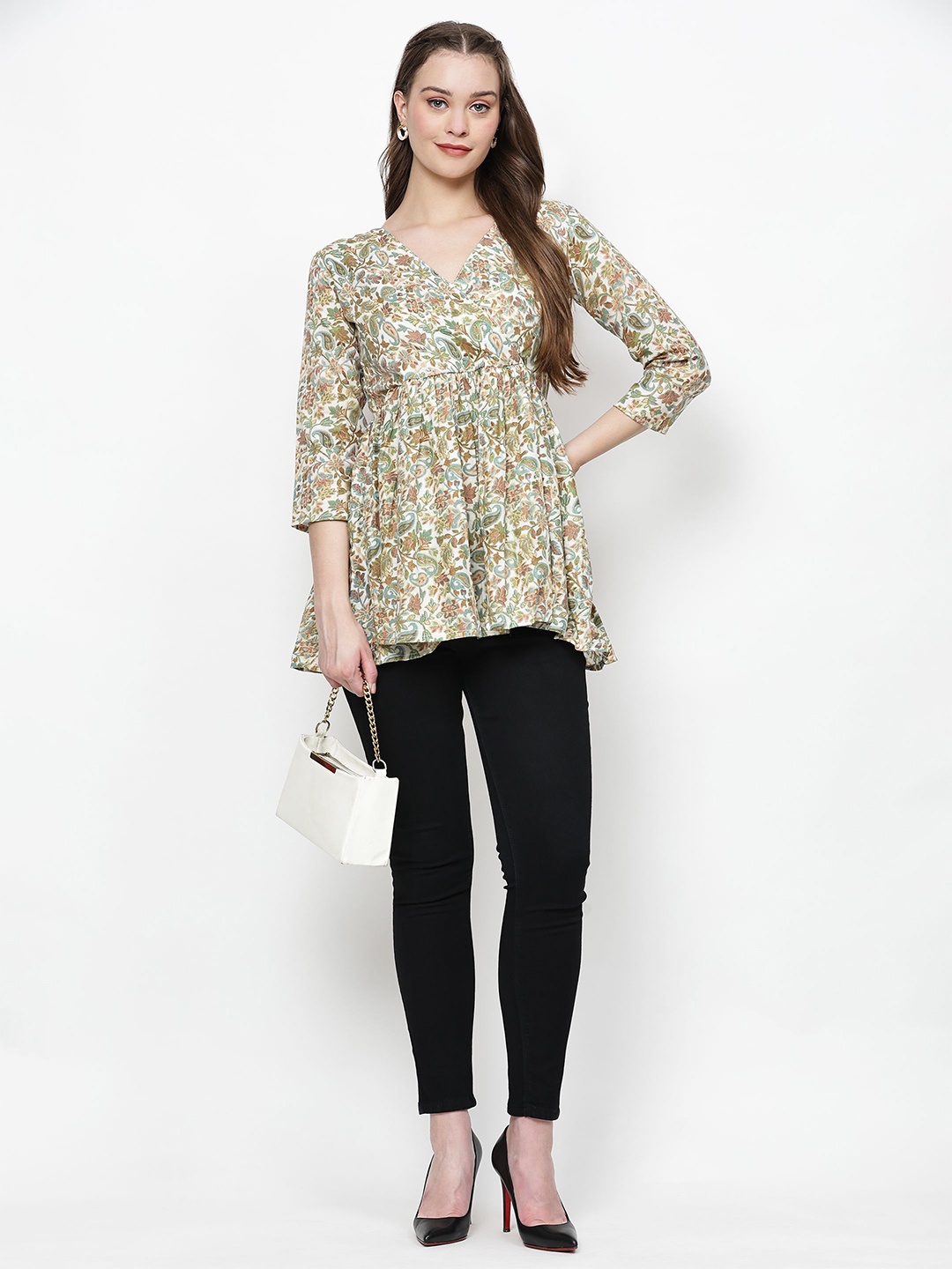 

TrendRush Women Floral Printed Wrap Top, Green