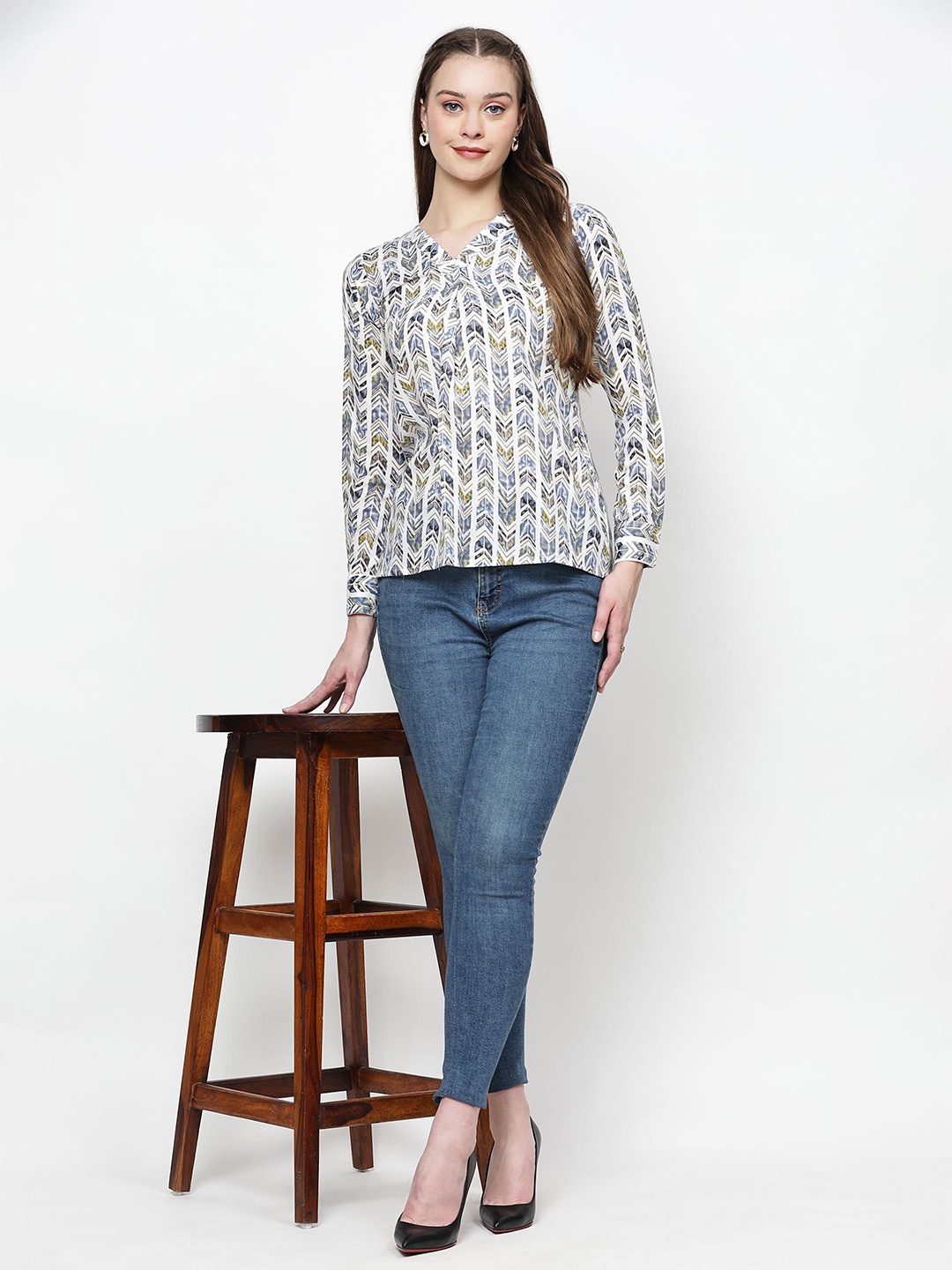 

TrendRush Women Geometric Printed A-Line Top, Blue