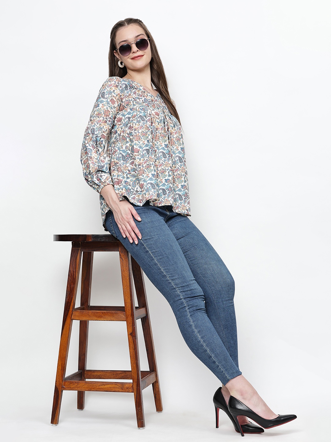 

TrendRush Women Floral Printed Empire Top, Blue