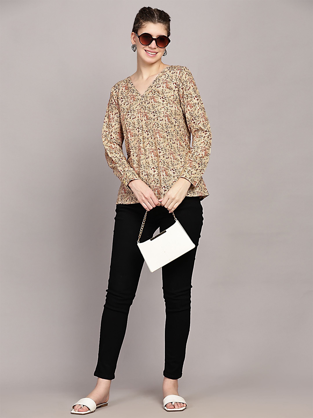 

TrendRush Floral Printed Top, Beige