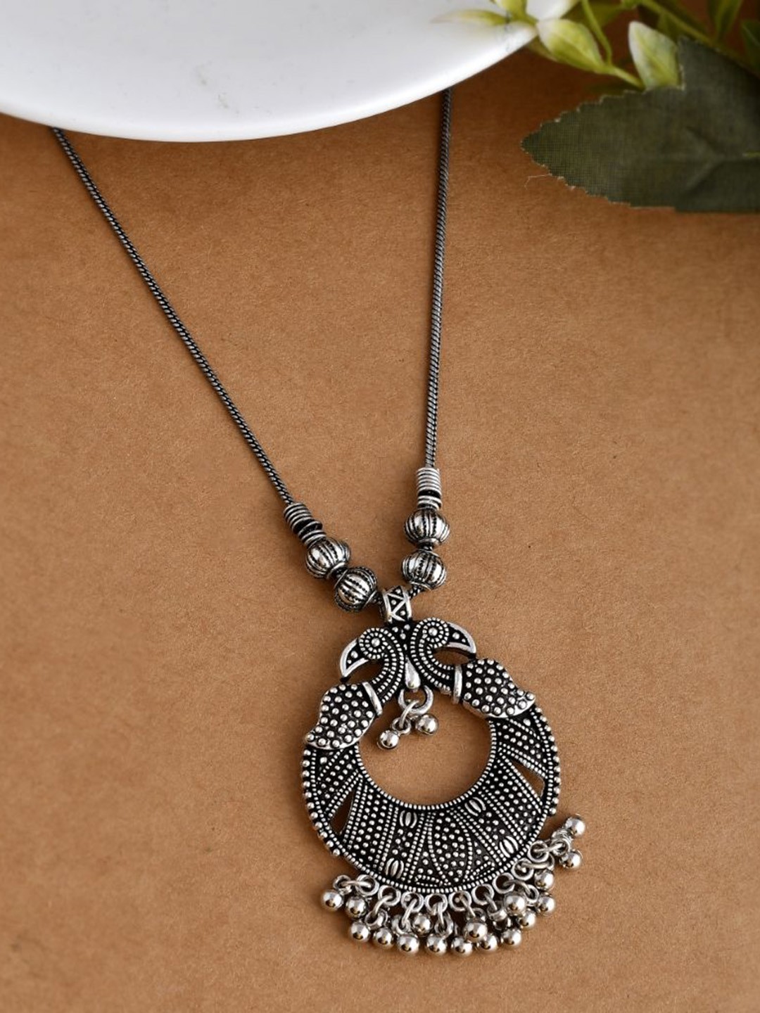 

NAMAN ARTS Silver-Plated Artificial Beaded Oxidised Necklace