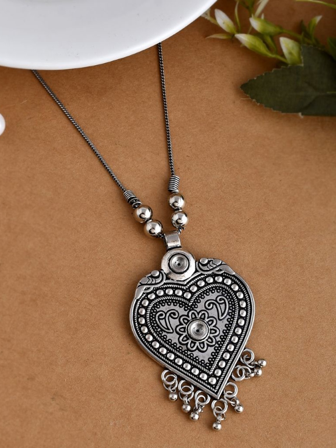 

NAMAN ARTS Silver-Plated Artificial Beaded Oxidised Necklace
