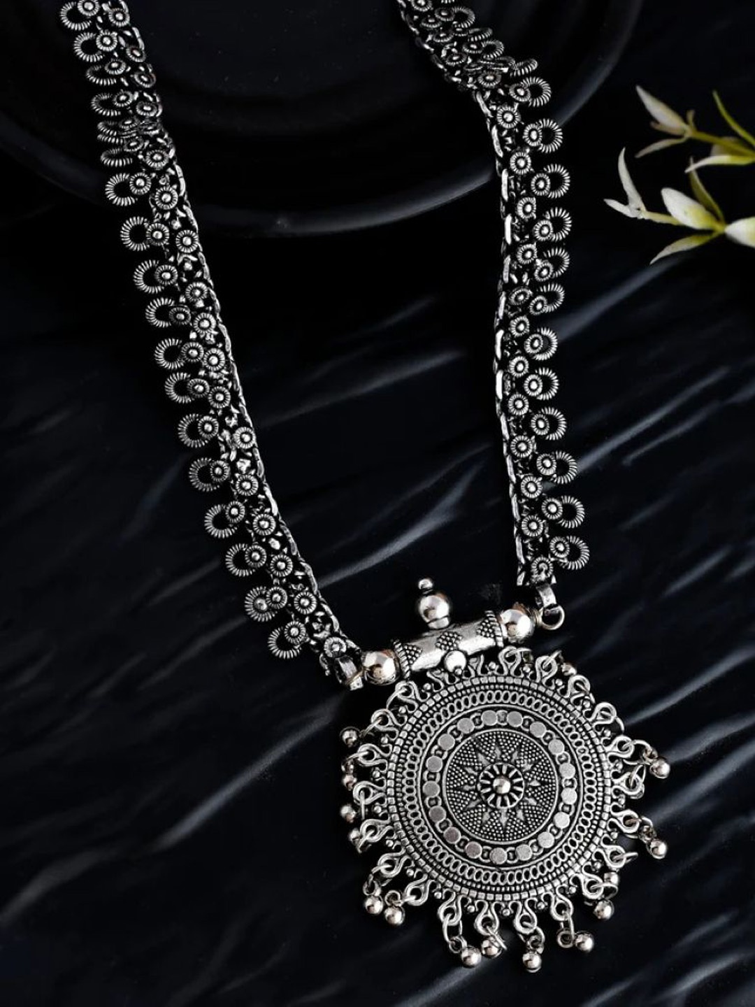 

NAMAN ARTS Silver-Plated Artificial Beaded Oxidized Necklace