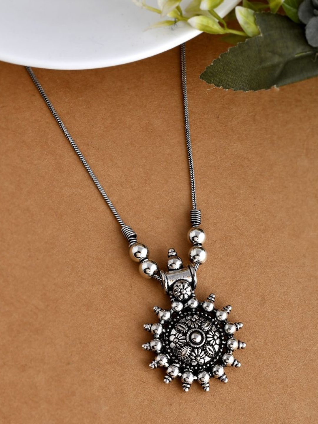 

NAMAN ARTS Silver-Plated Oxidised Pendant