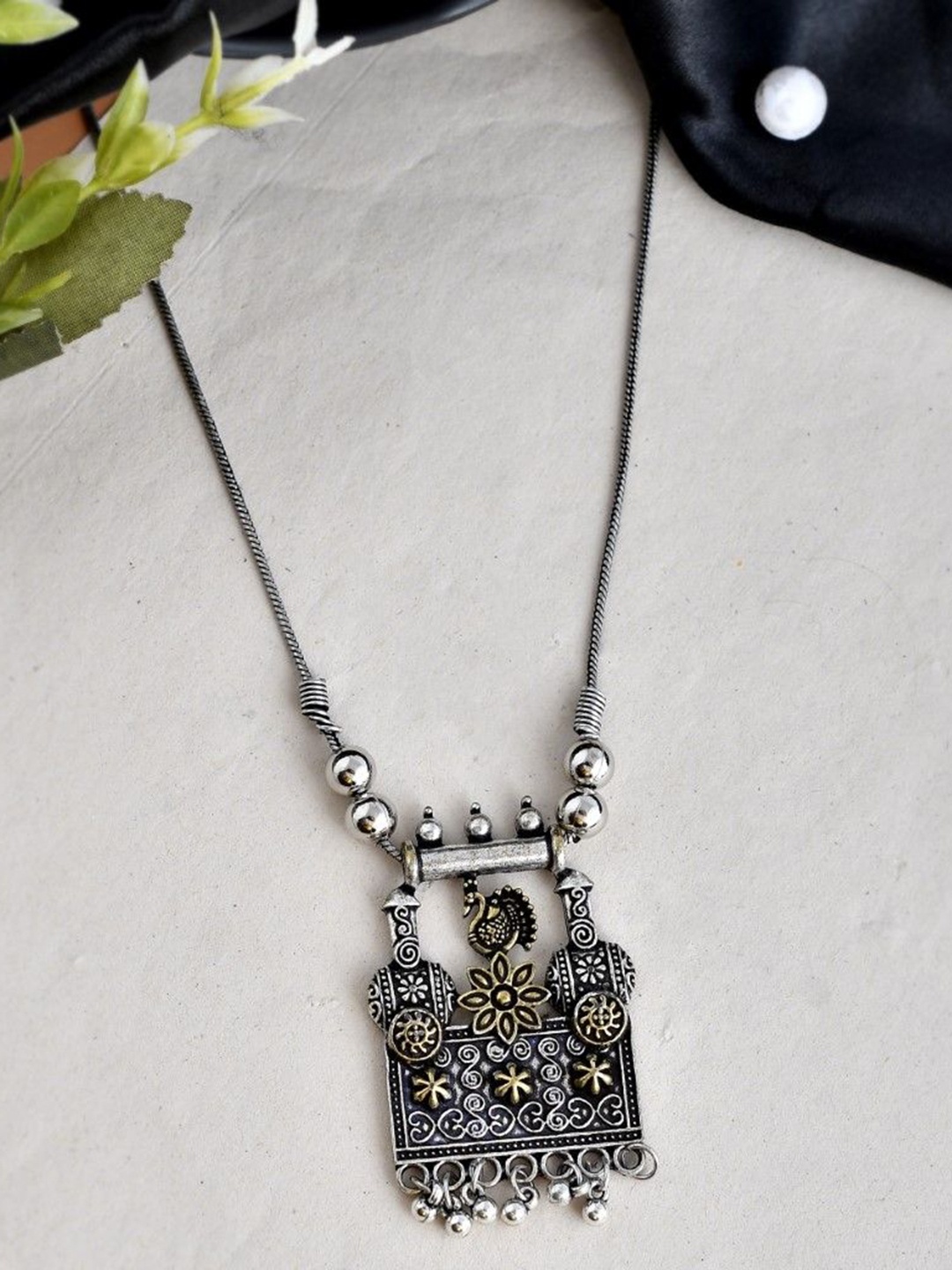 

NAMAN ARTS Gold & Silver Plated Oxidised & Beaded Necklace