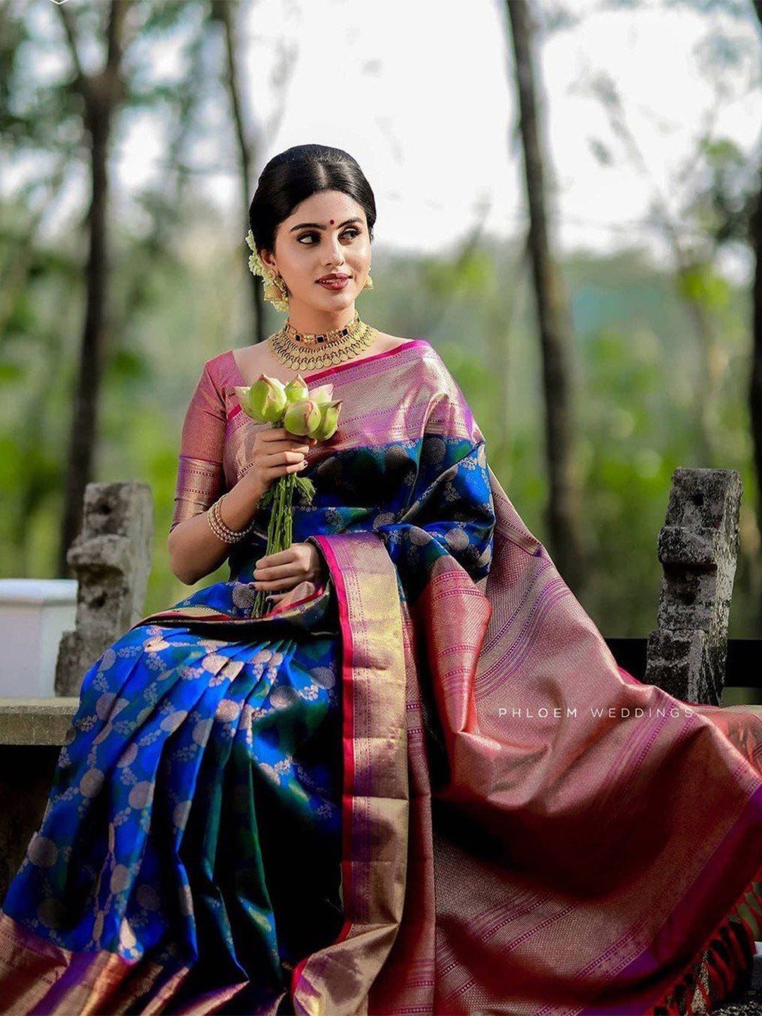 

KALINI Woven Design Zari Designer Banarasi Saree, Blue