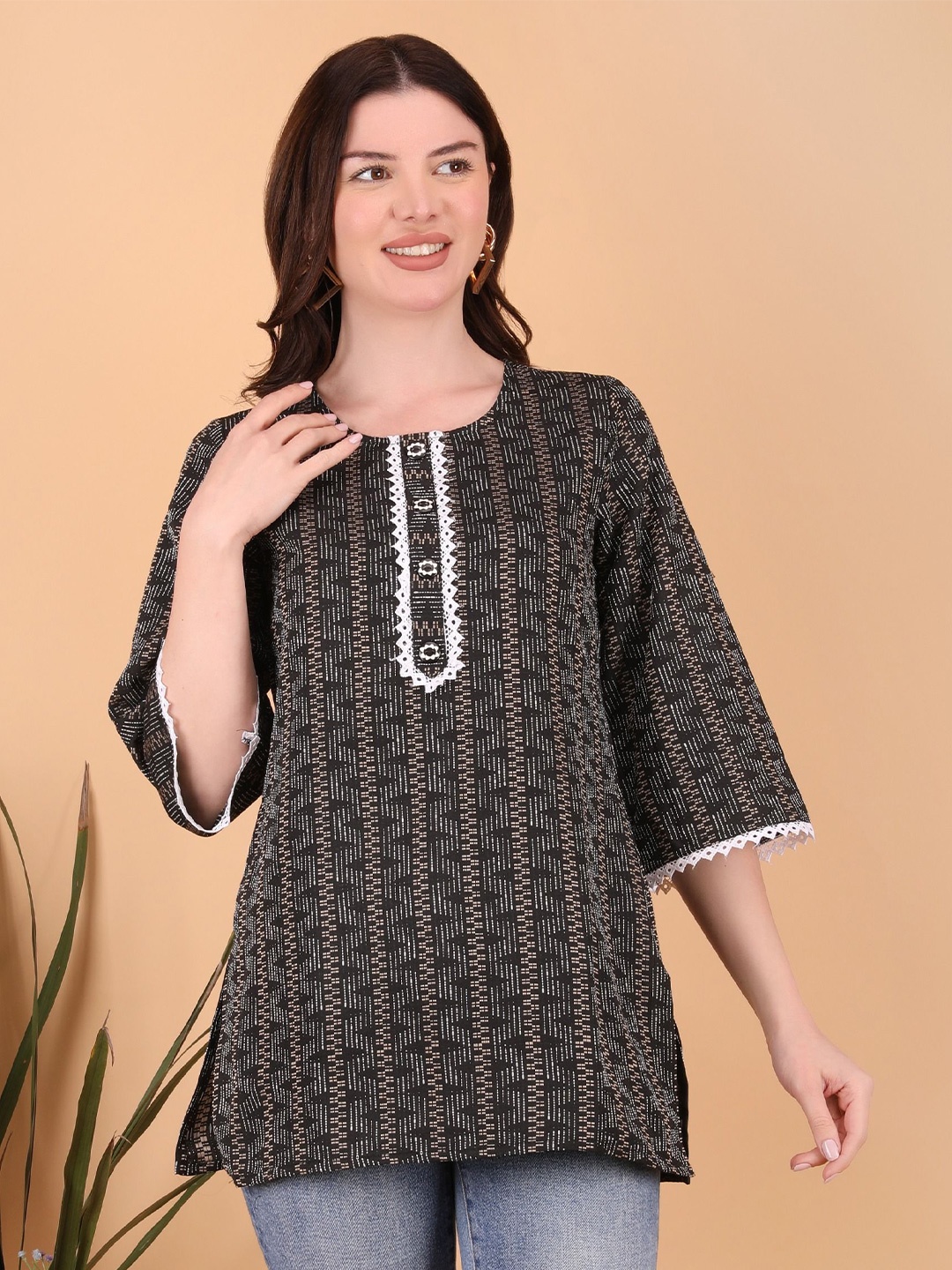 

ROYAL DESIGN Katha Straight Cotton Tunic, Brown