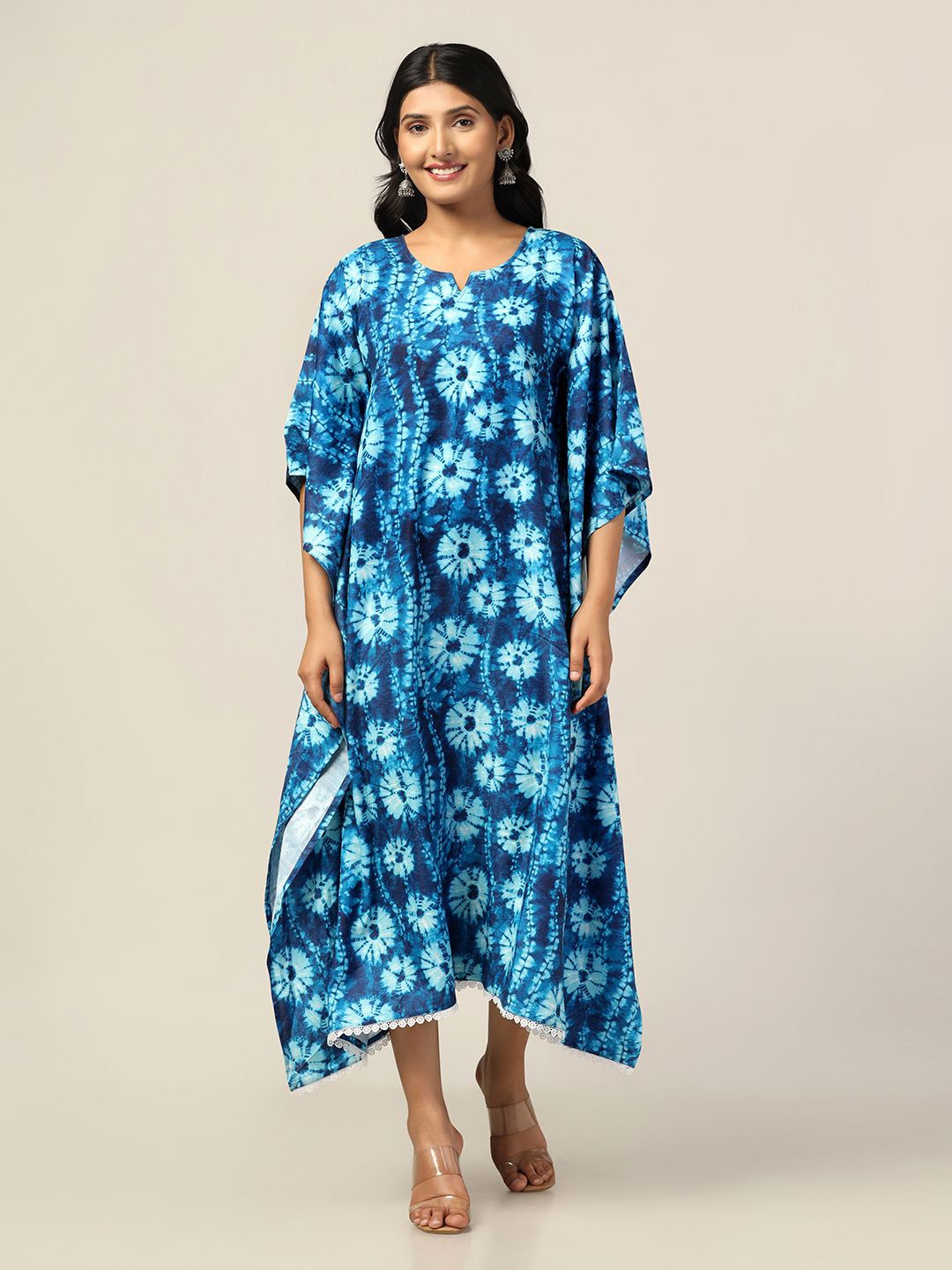 

Moda Rapido Women Tie and Dye Print Kimono Sleeve Kaftan Dress, Blue