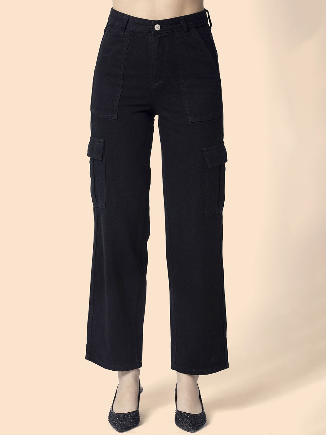 

OMG CREATION Women Stretchable Cargo Jeans, Charcoal