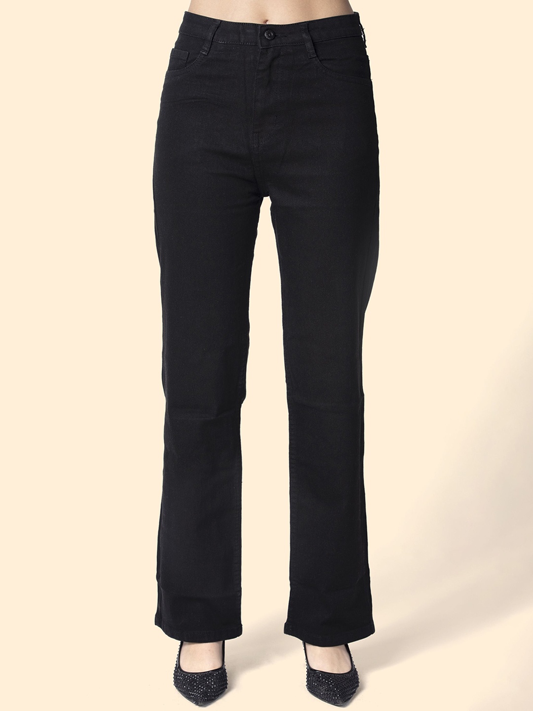 

OMG CREATION Women Straight Fit High-Rise Stretchable Jeans, Black