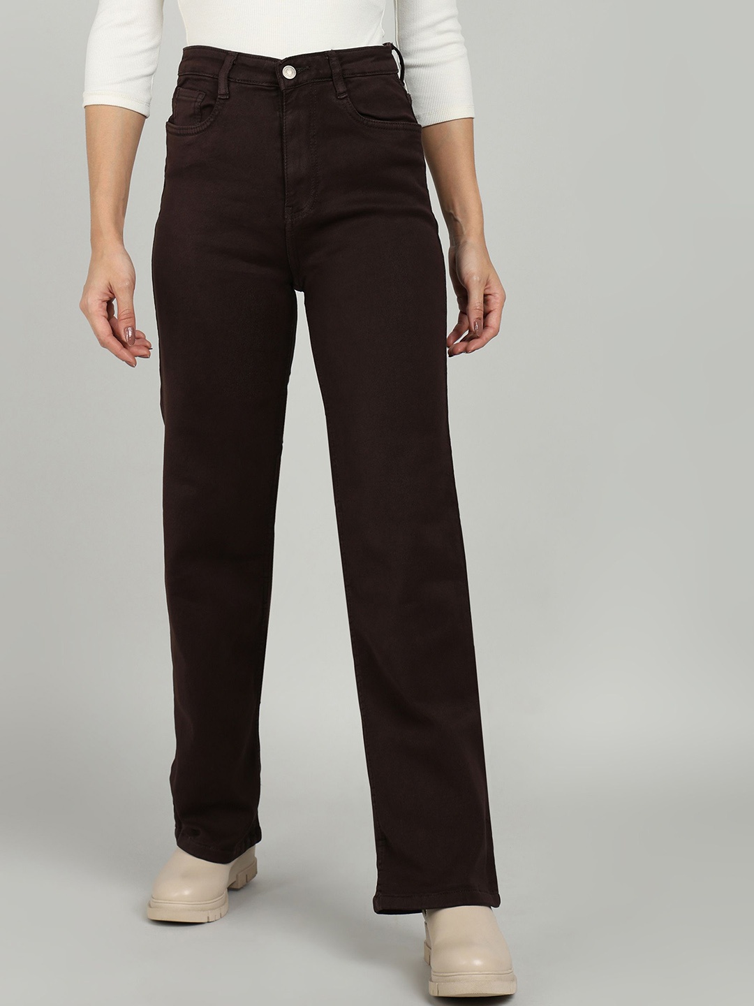 

OMG CREATION Women Jean Straight Fit High-Rise Stretchable Jeans, Brown