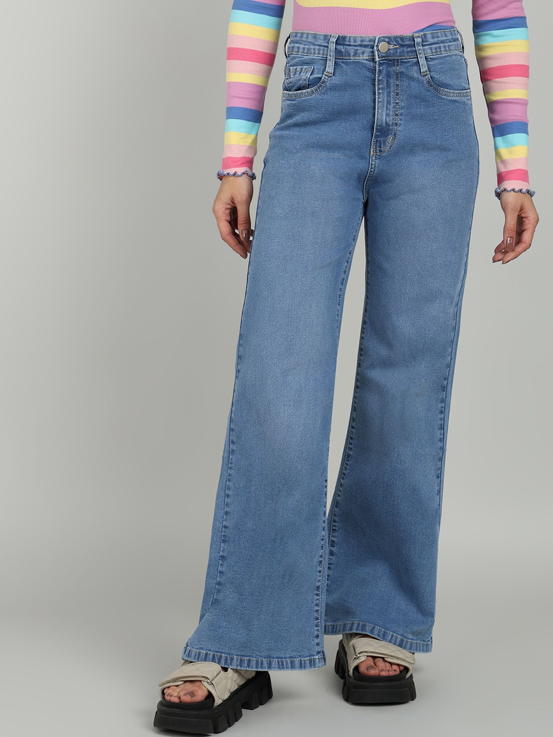 

OMG CREATION Women Wide Leg Stretchable Jeans, Blue