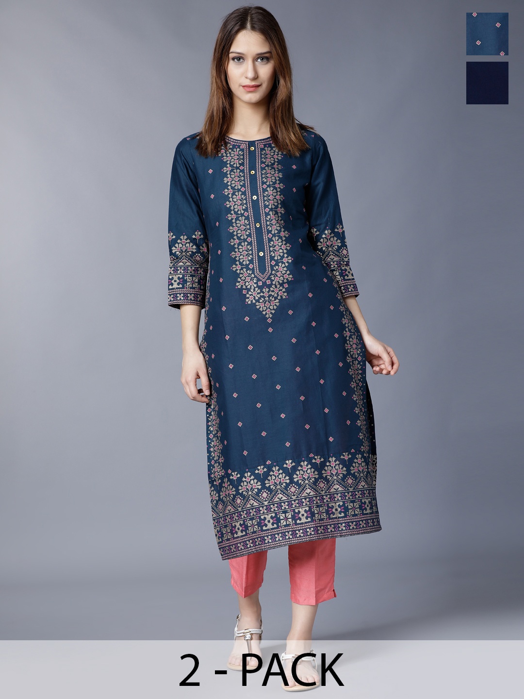 

Vishudh Pack of 2 Women Printed Kurta, Navy blue