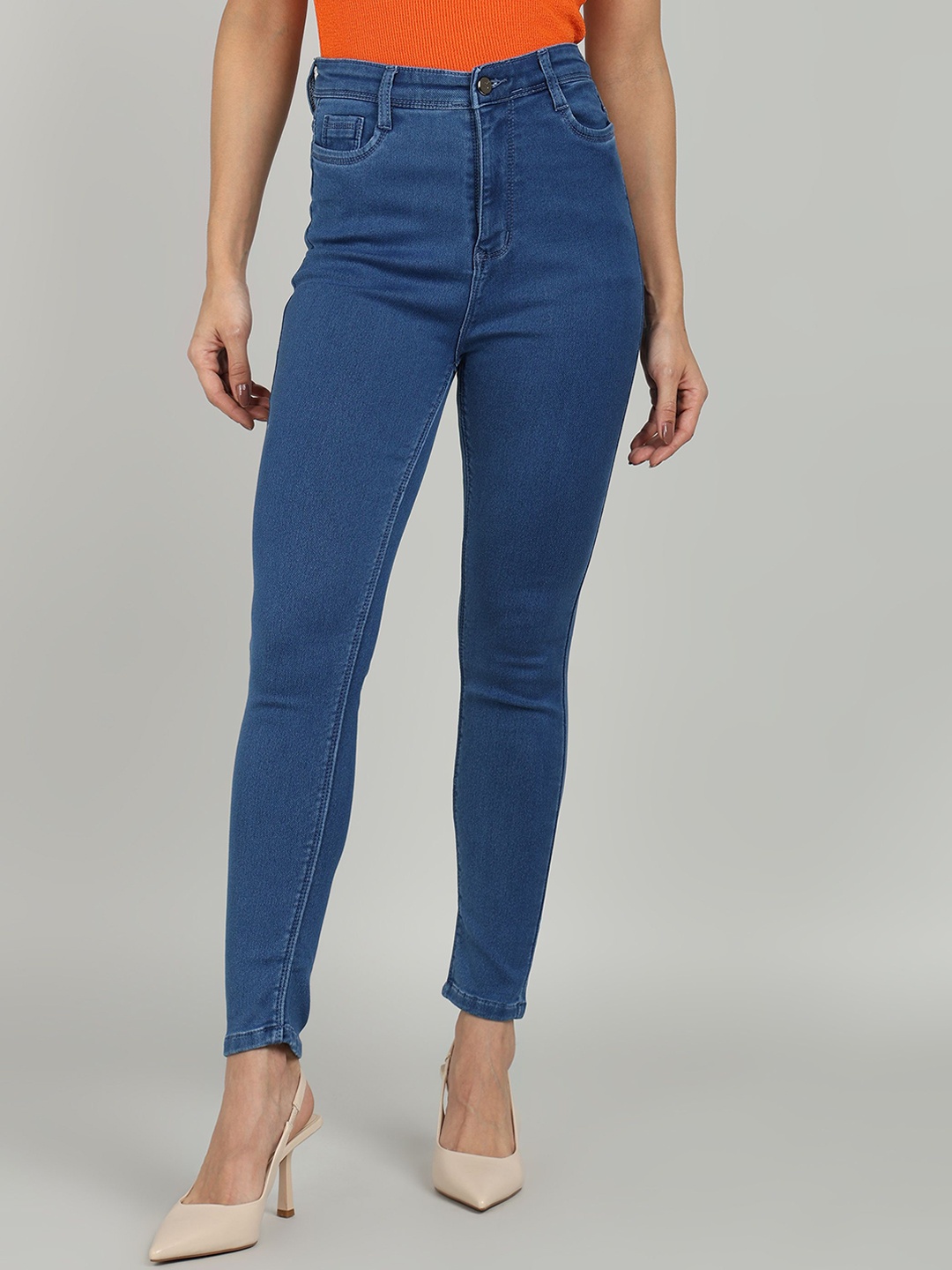 

OMG CREATION Women Skinny Fit High-Rise Clean Look Stretchable Jeans, Teal