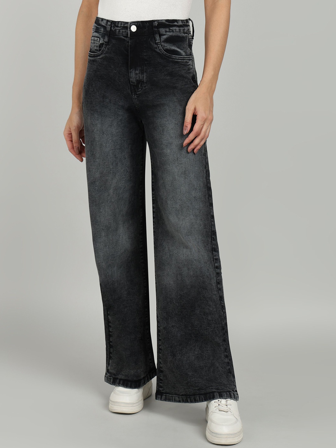 

OMG CREATION Women Wide Leg Stretchable Jeans, Charcoal