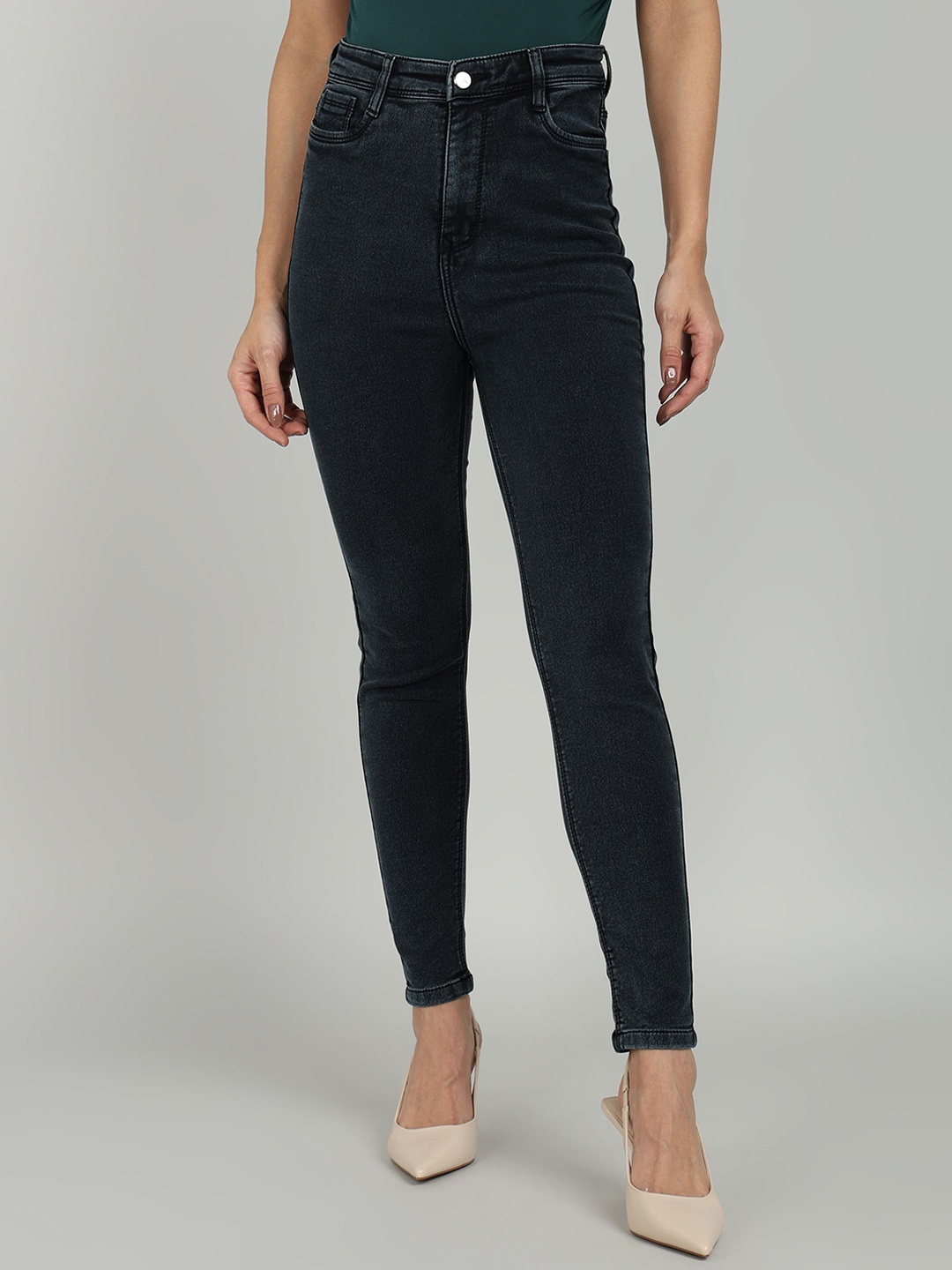 

OMG CREATION Women Straight Fit High-Rise Stretchable Jeans, Navy blue