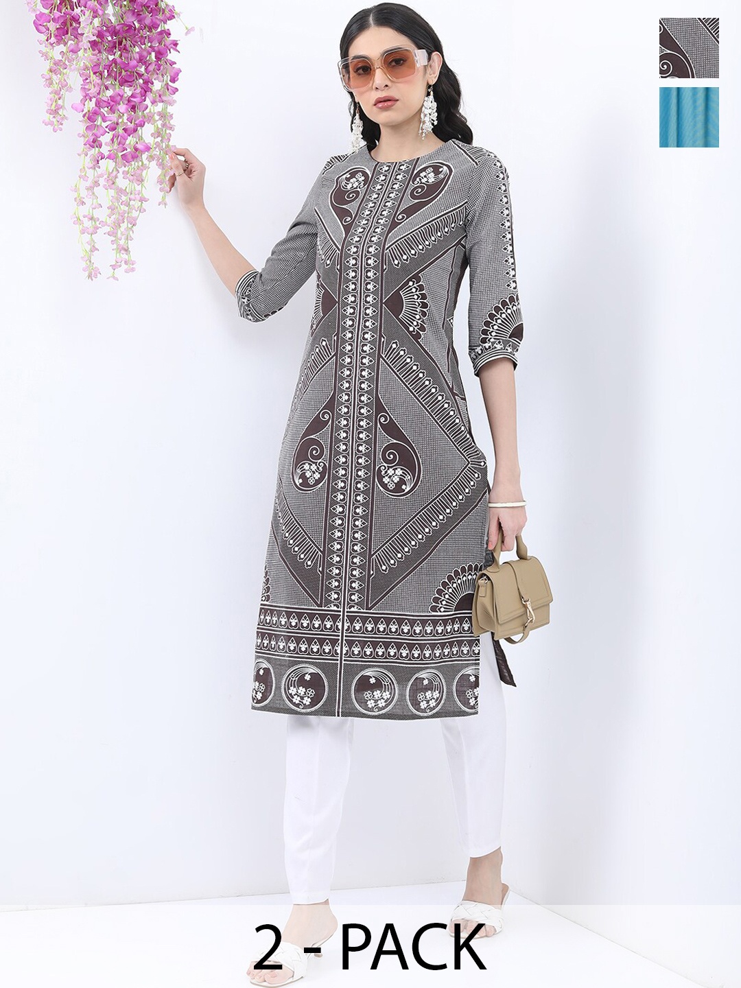 

Vishudh Pack of 2 Women Printed Kurta, Brown