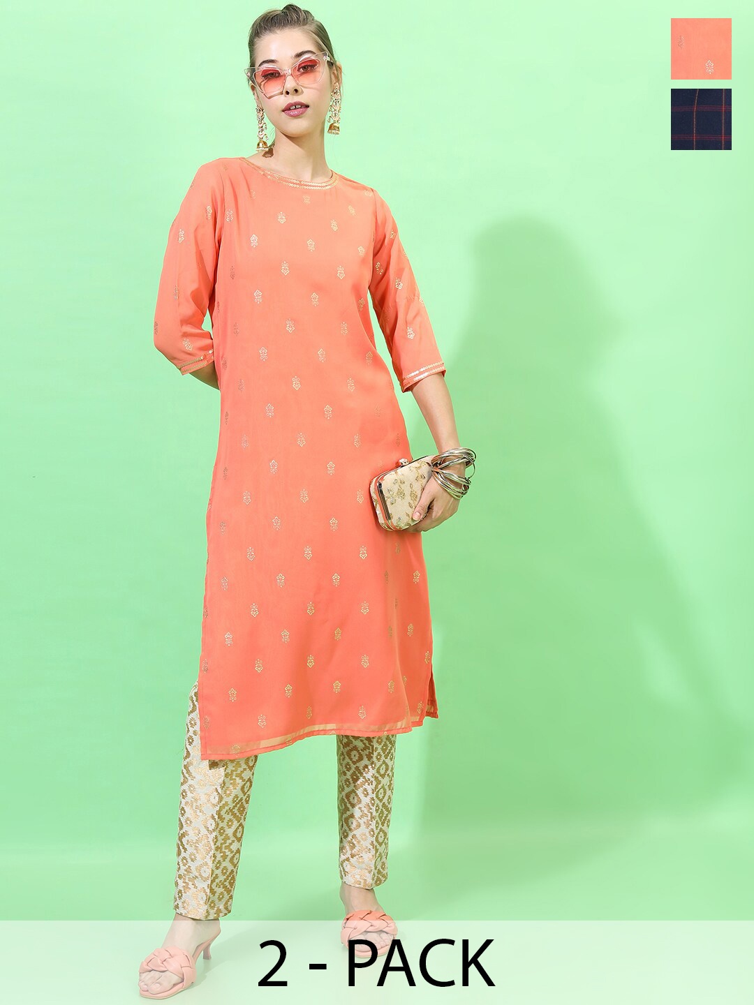 

Vishudh Pack of 2 Women Printed Kurta, Orange