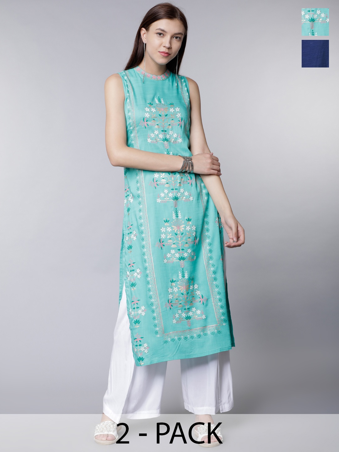

Vishudh Pack of 2 Women's Printed Kurtas, Sea green