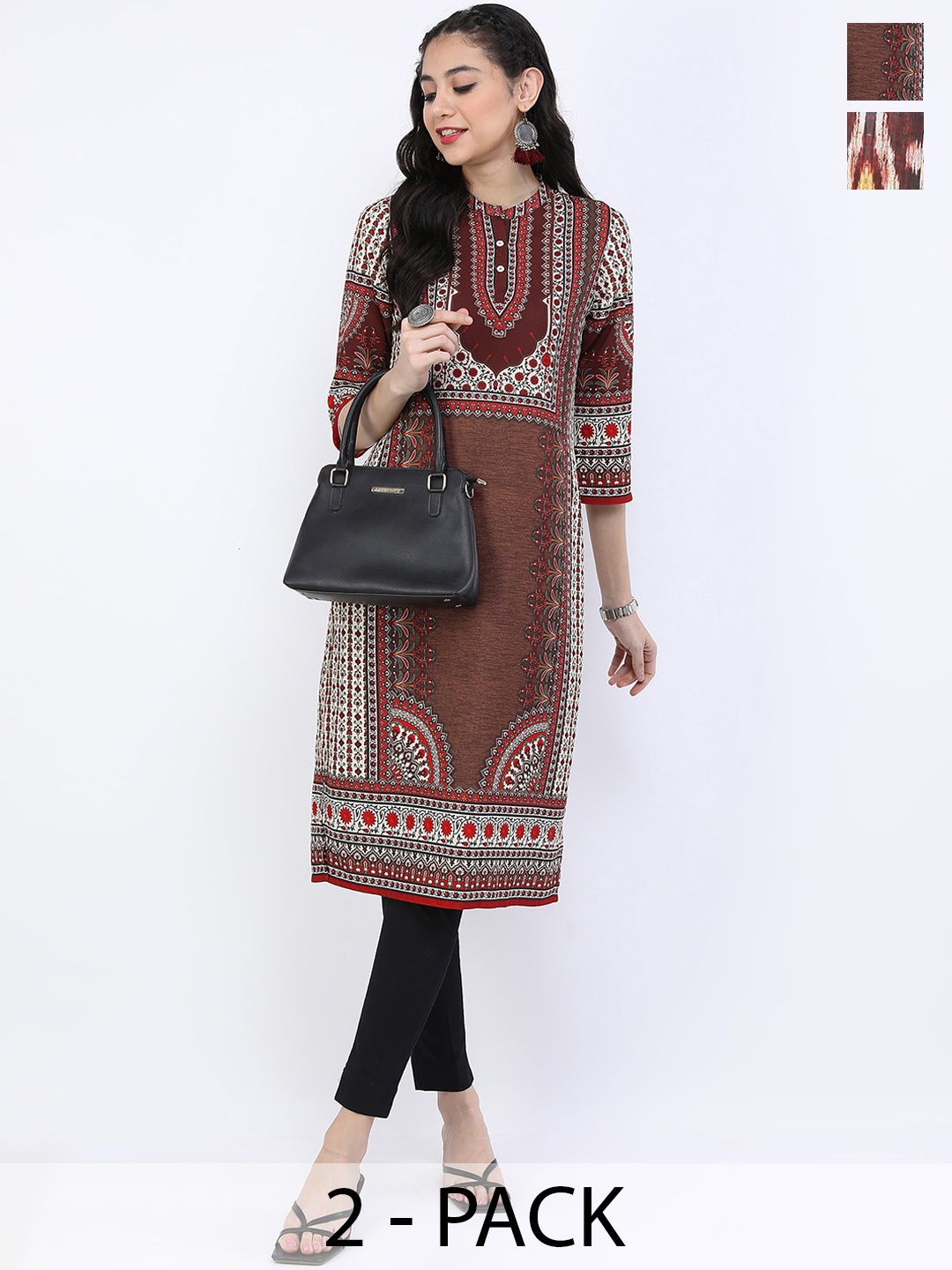 

Vishudh Pack of 2 Women Printed Kurta, Brown