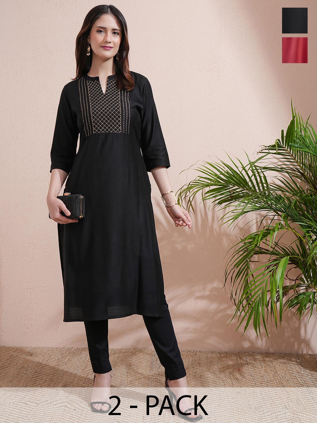 

Vishudh Pack of 2 Women Printed Kurta, Black