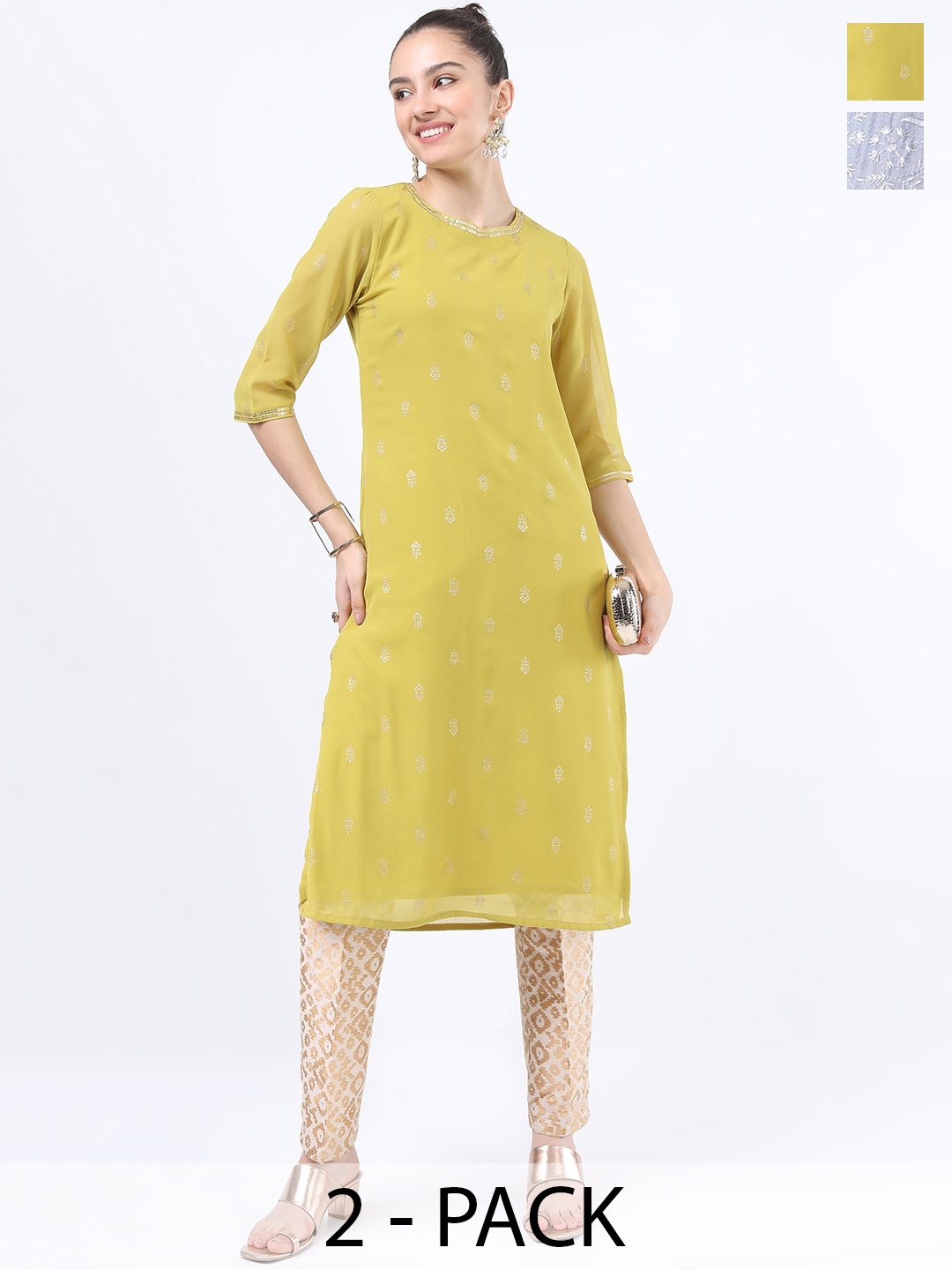 

Vishudh Pack of 2 Women Printed Kurta, Yellow