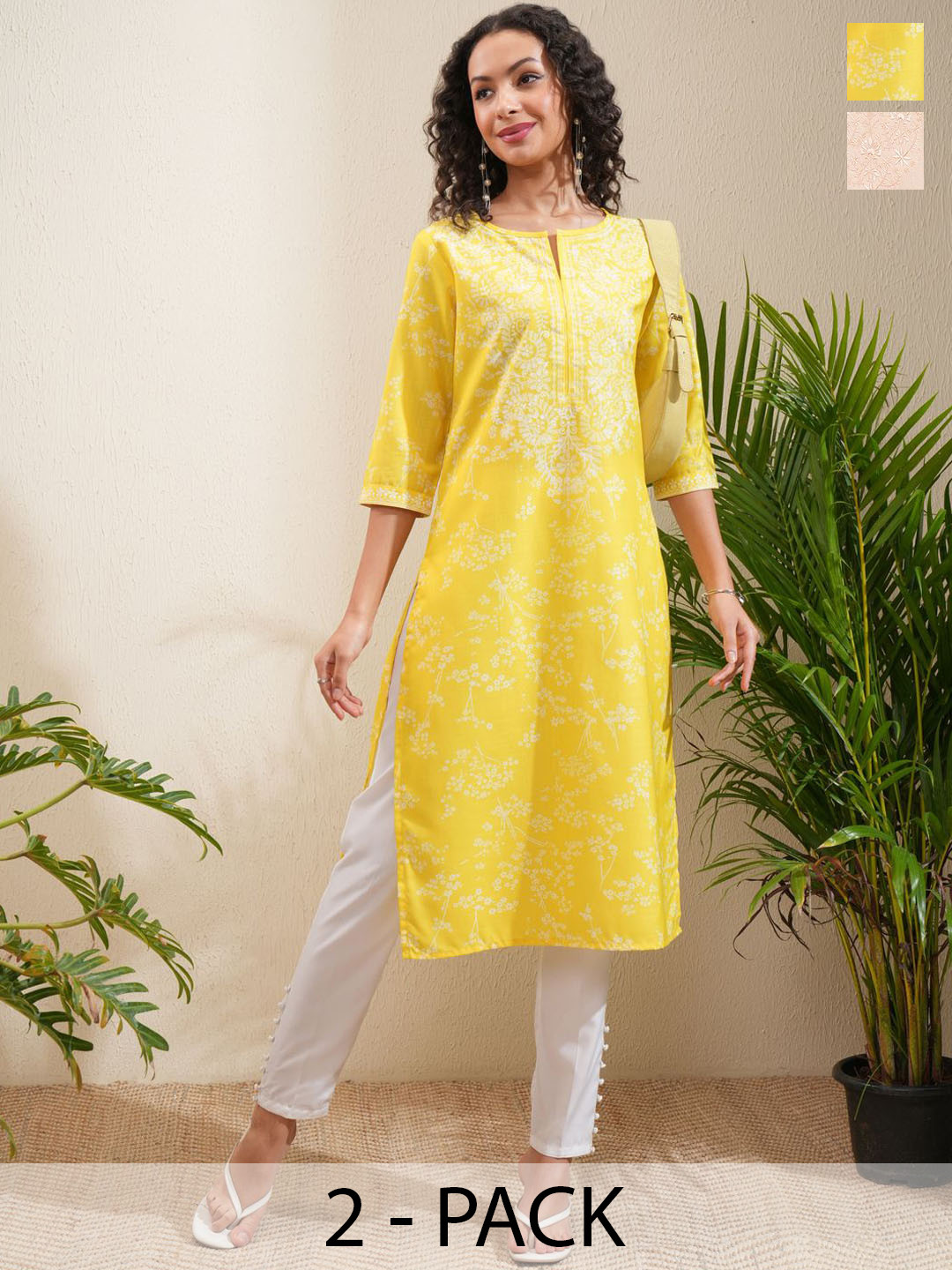 

Vishudh Pack of 2 Women Printed Kurta, Yellow