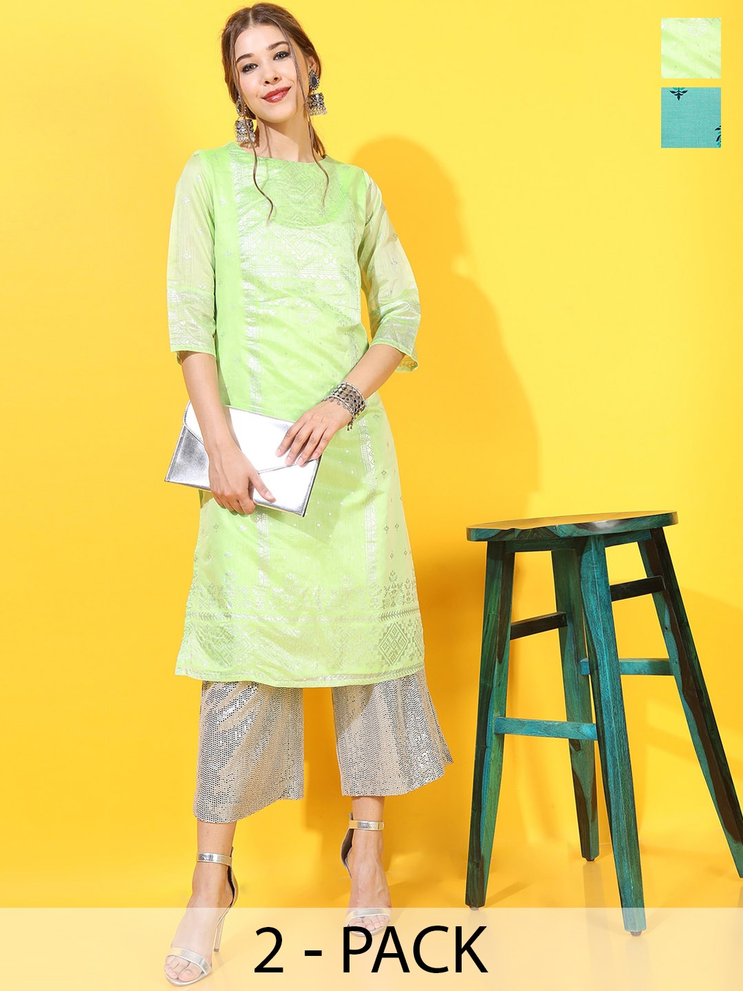 

Vishudh Pack of 2 Women's Printed Kurtas, Green