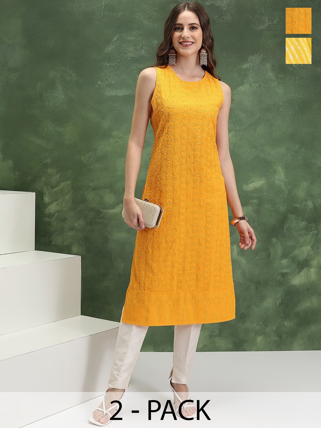 

Vishudh Pack of 2 Women Printed Kurta, Yellow