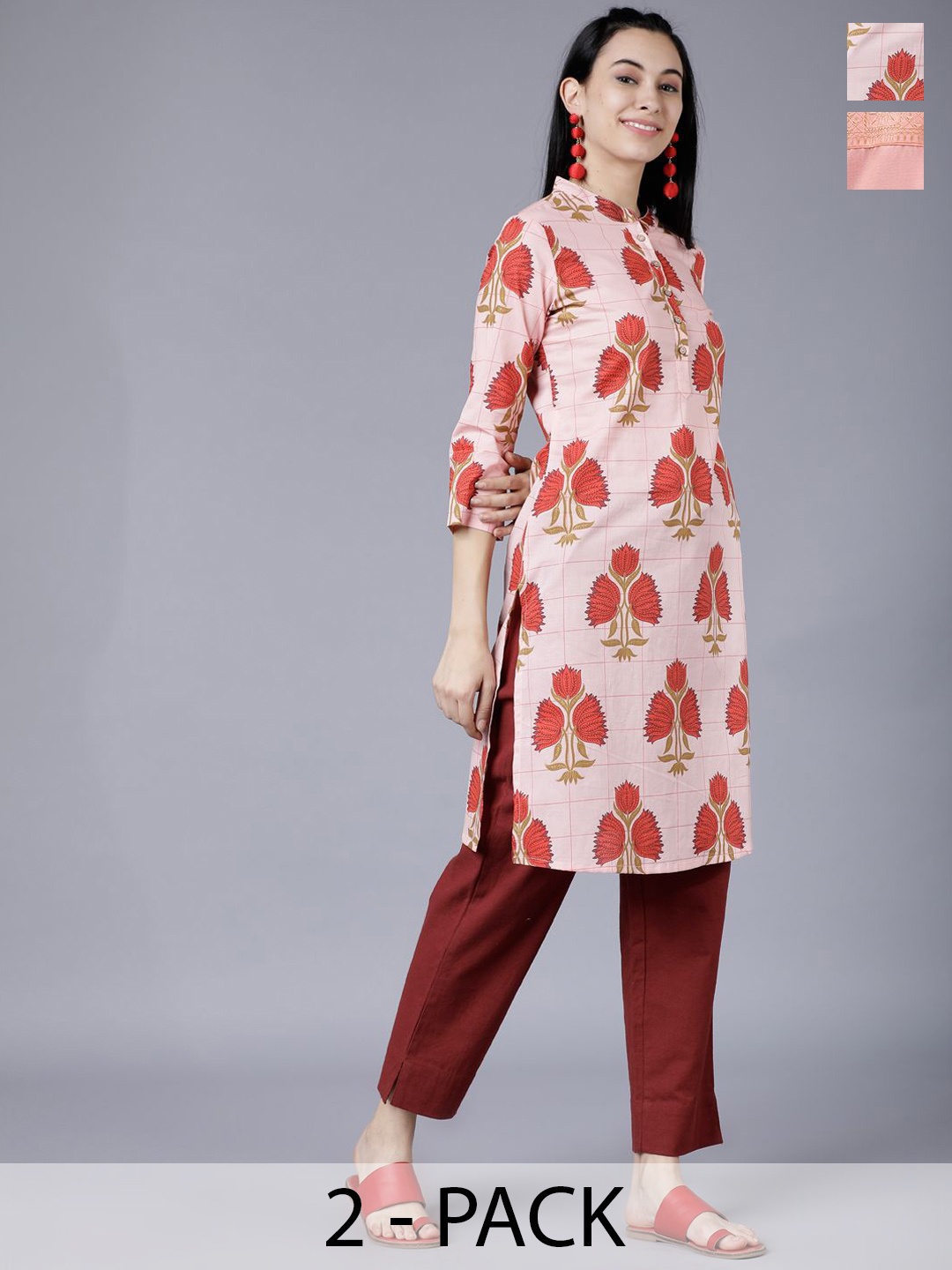 

Vishudh Pack of 2 Women Printed Kurta, Coral