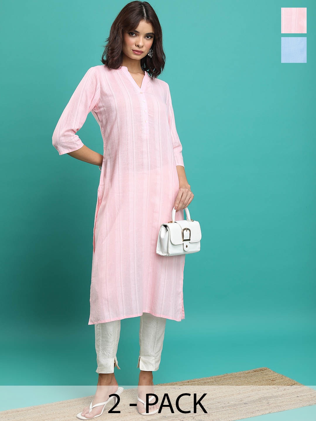 

Vishudh Pack of 2 Women Printed Kurta, Pink