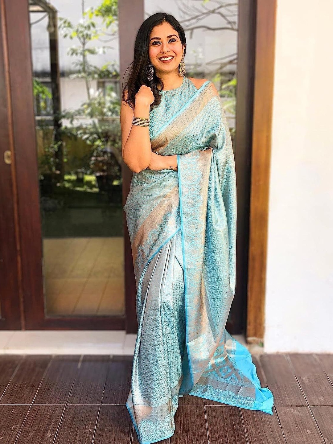 

KALINI Woven Design Zari Banarasi Saree, Blue