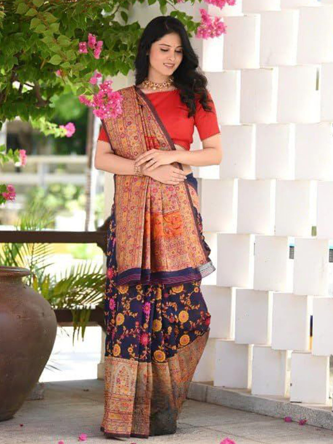 

KALINI Ethnic Motifs Zari Banarasi Saree, Blue