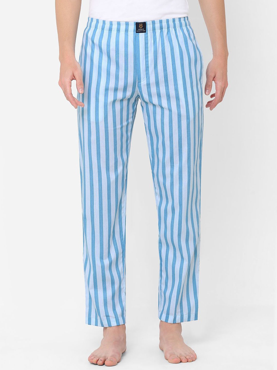 

URBAN SCOTTISH Men Striped Cotton Straight-Leg Lounge Pants, Blue