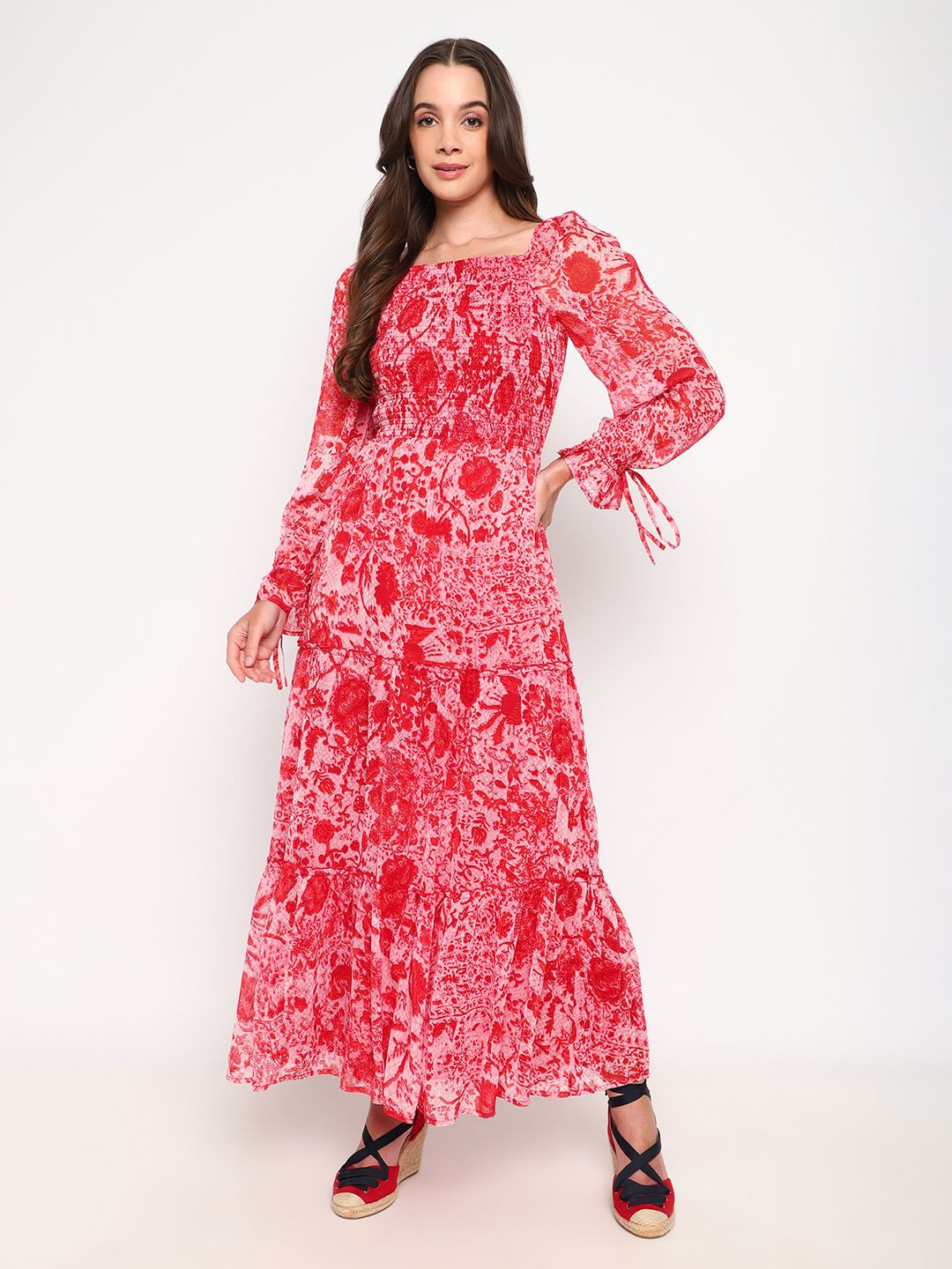 

Satrisha Women Floral Print Fit and Flare Dress, Red