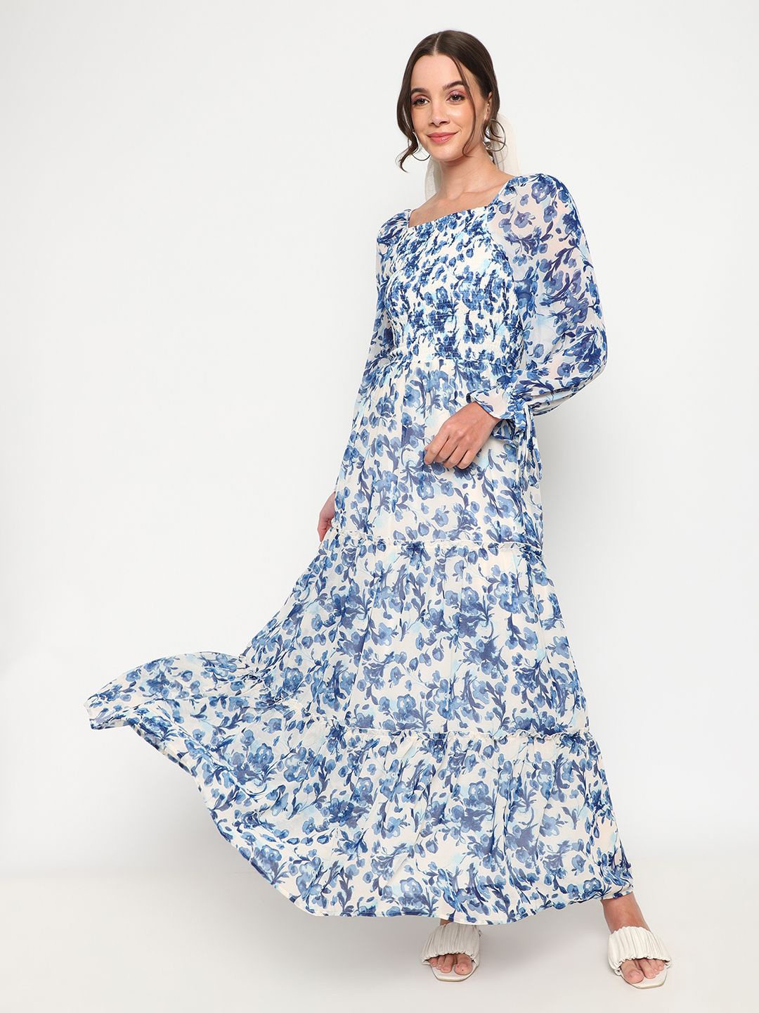 

Satrisha Women Floral Printed Maxi Dress, White