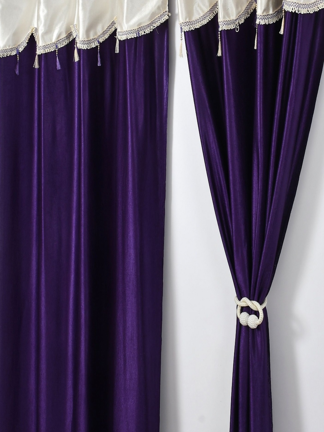 

Aura Violet & Cream-Coloured 2 Pieces Tasselled Door Curtains